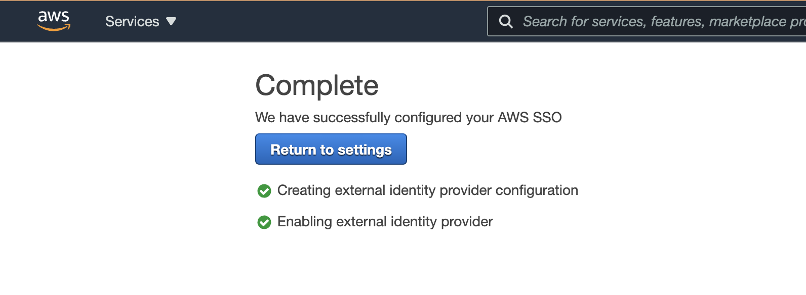 Completed AWS SSO configuration